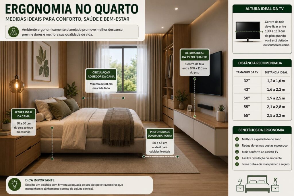 quarto cama de casal grande confortável ergonômica
